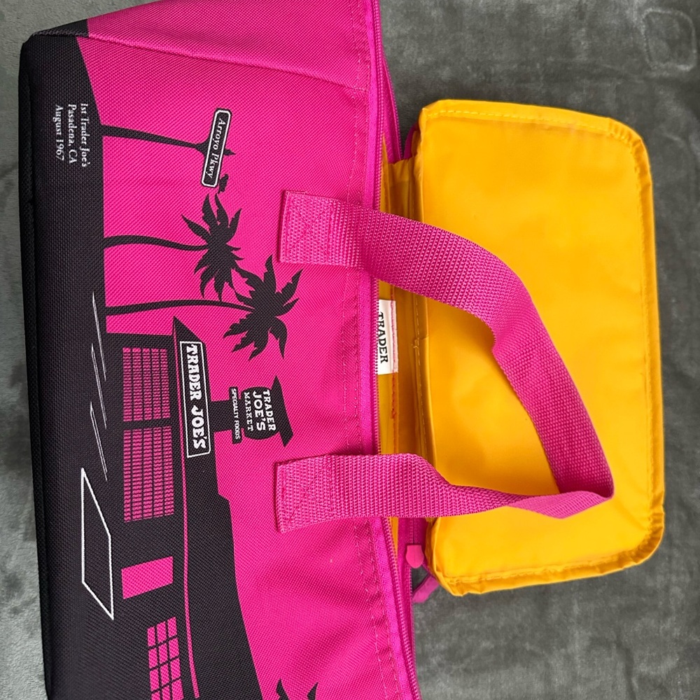 Trader Joe's Pink and Yellow Insulated Tote Bag